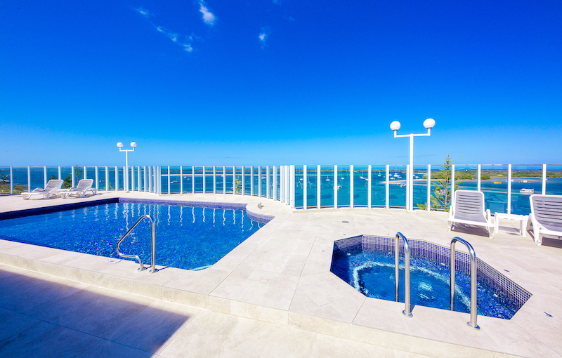 Gold Coast accommodation with heated pool and spa on rooftop deck